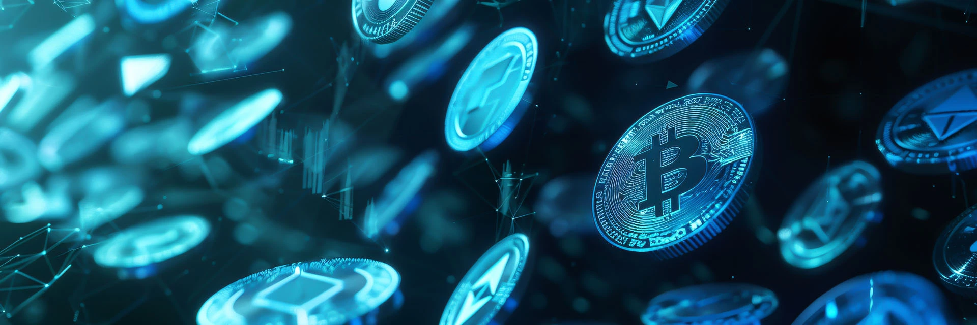 imagem com bitcoins em um fundo azul